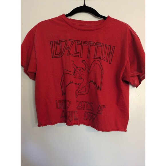 Led Zeppelin Vintage Concert Crop Red Top Tee Size Women's Medium - Picture 1 of 3